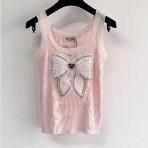 Miu Miu Pale Pink Embellished Butterfly Tank Top